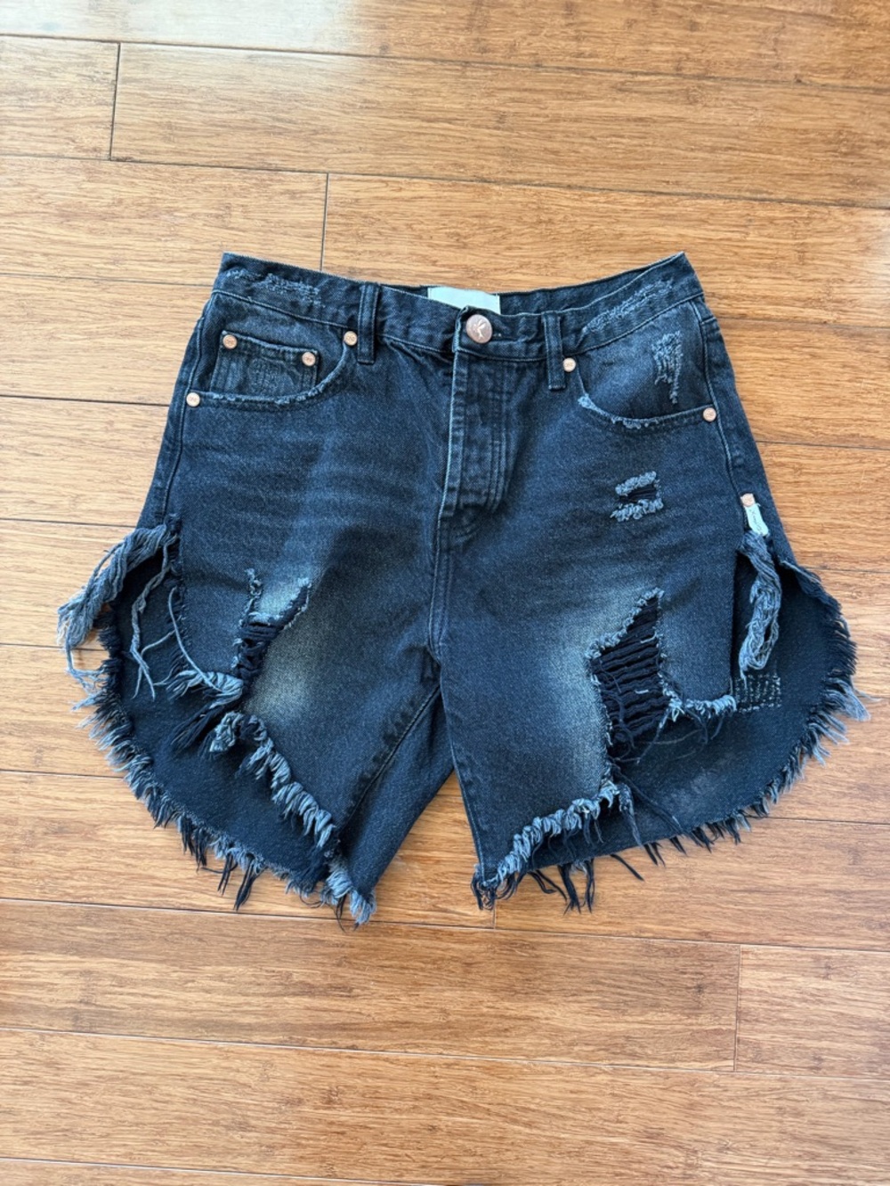SOLD⚫️One Teaspoon Black Denim Distressed Cut Off Jean Shorts Size 27